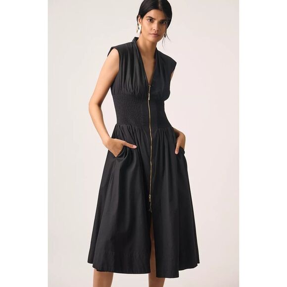 Anthropologie The Tommie Zip-Front Midi Dress Maeve Black XS NEW - Picture 5 of 9